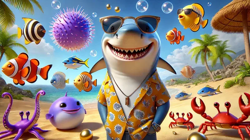 Adegan target ikan dan meriam dalam permainan arcade bawah laut